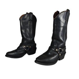 Vintage Double H Harness Engineer Boots Women 6W Black Leather Western 5182